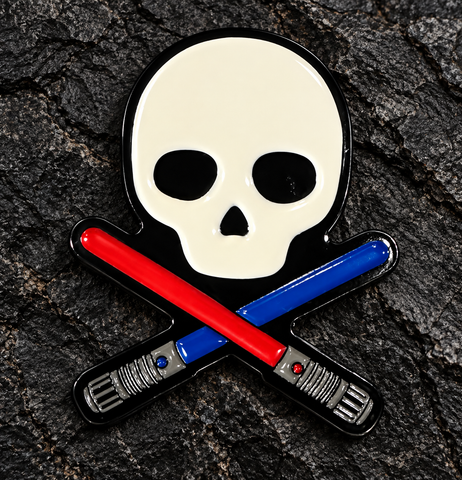Skull and lightsaber pin